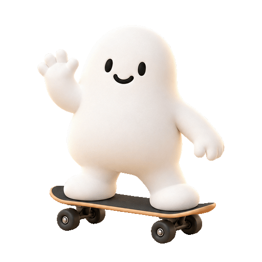 Squee-P in the ivory skin riding a skateboard