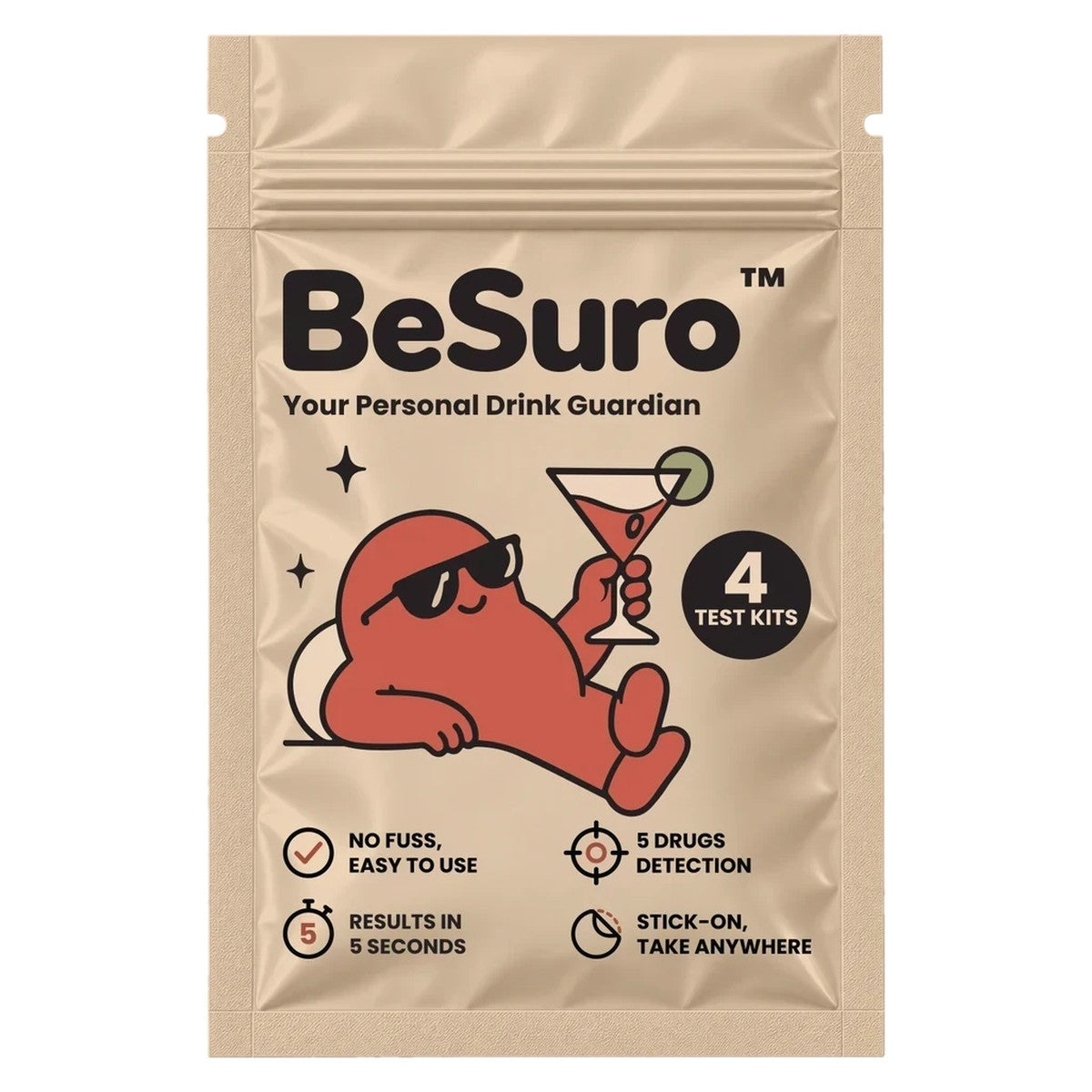 BeSuro™ Nocturne Sand beige pouch, 4 test kits